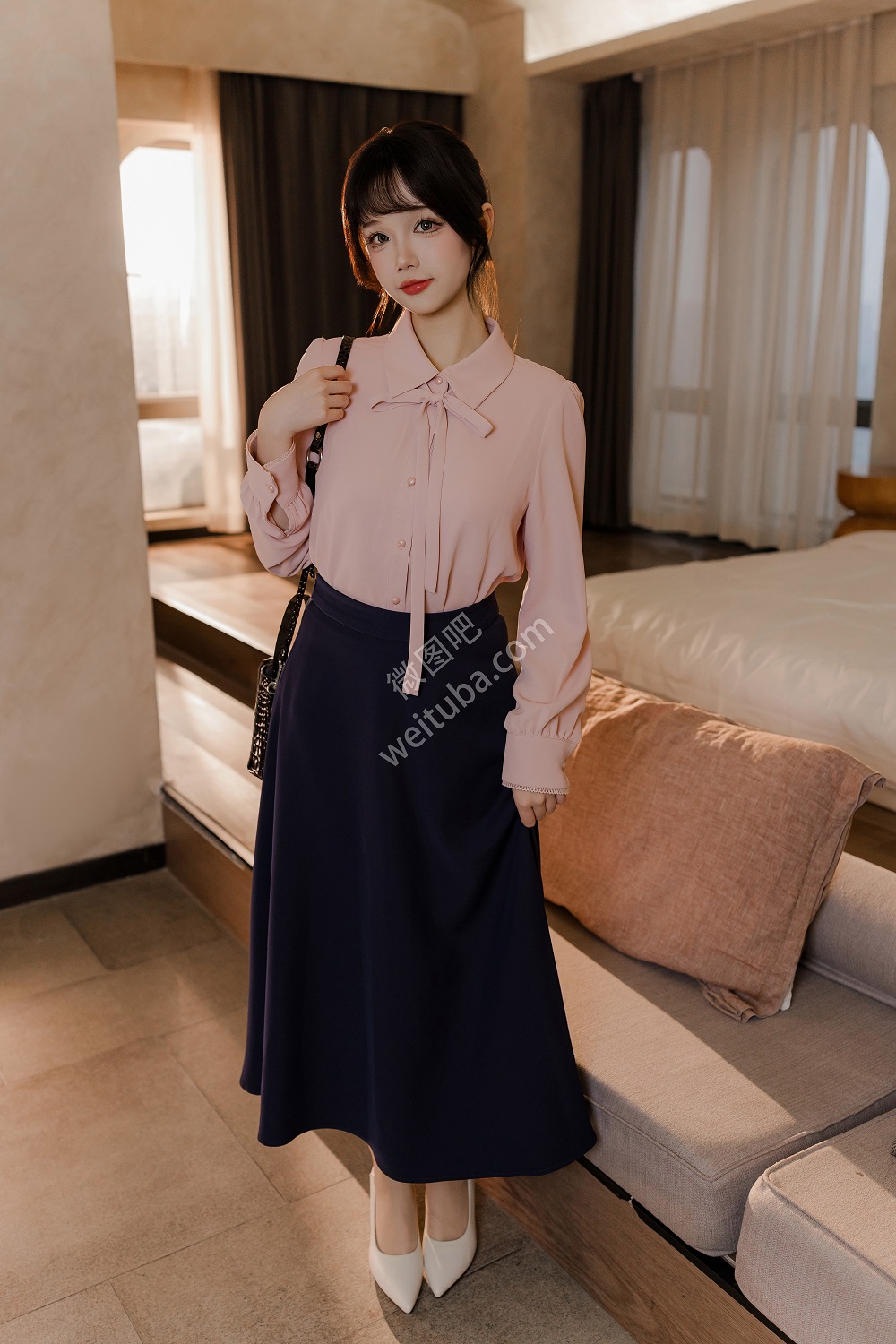 雪晴Astar-粉藏青通勤长裙OL[72P+1V] 稀缺图包 预览1图