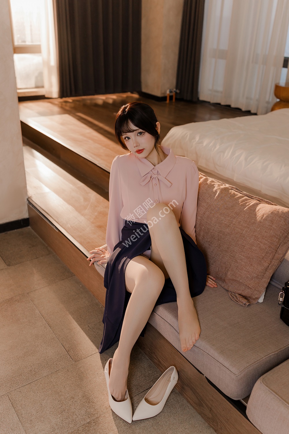 雪晴Astar-粉藏青通勤长裙OL[72P+1V] 稀缺图包 预览2图
